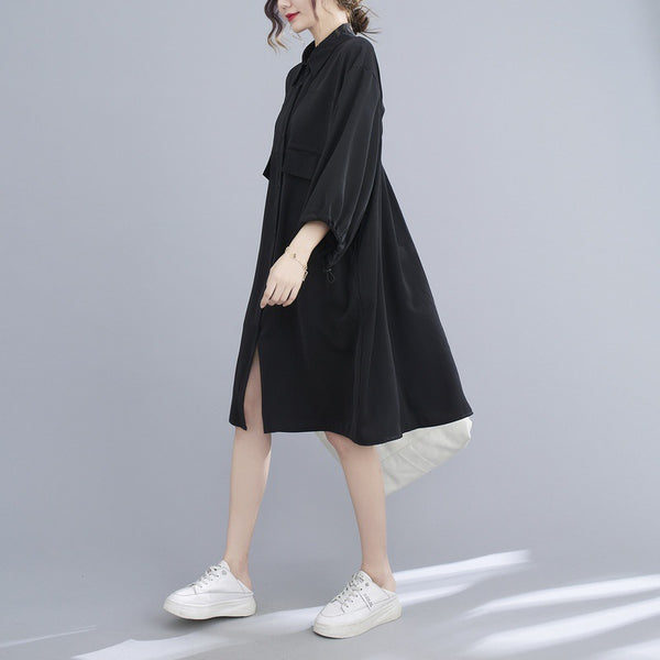 Vestido Midi de Gasa con Solapa - Talla Grande