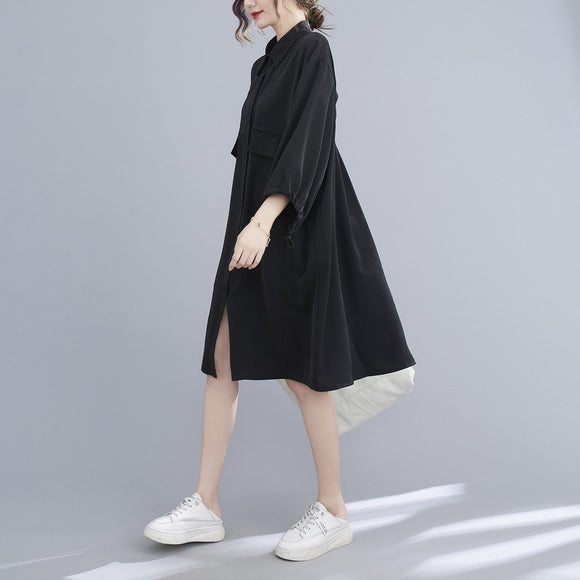 Vestido Midi de Gasa con Solapa - Talla Grande