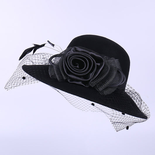 Sombrero de Lana Pura para Mujer con Encaje Floral y Ala Ancha - Image 4