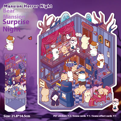 Diy Notebook Decompression Stacking Miniature Sticker set featuring a cute cartoon hot pot shop scene with animal characters. - Image 8