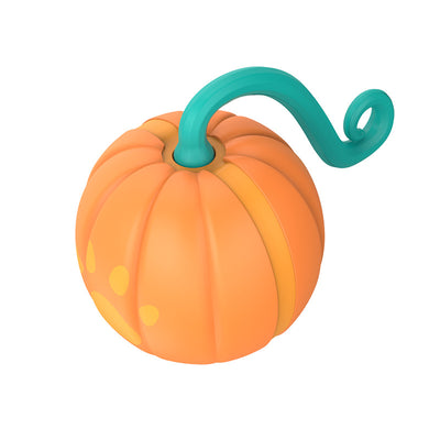 Orange pumpkin-shaped cat toy with a teal vine and paw print details, measuring 61mm. - Image 11