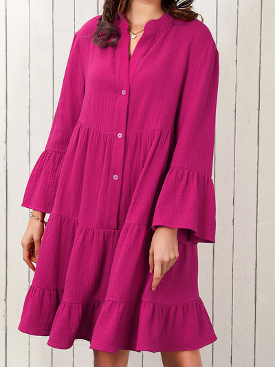 Vestido Camisero Liso Mujer Plisado Holgado y Elegante - Image 7