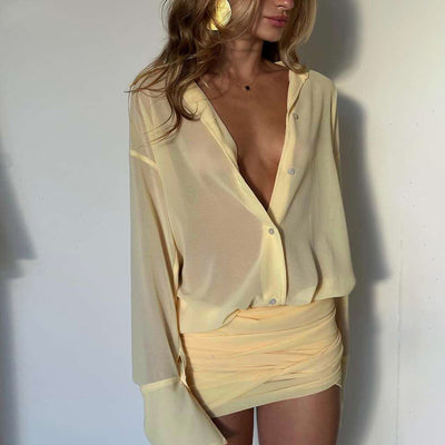 Vestido Camisero Elegante Ajustado con Encaje y Cordones - Image 11