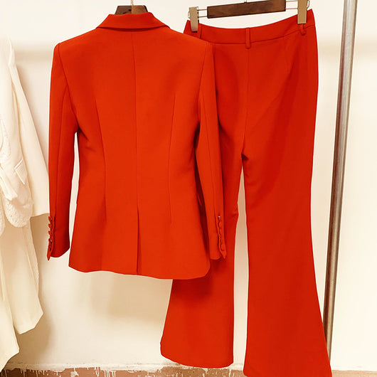 Traje Ejecutivo Mujer con Pantalón Acampanado y Saco de Botón Único - Image 11