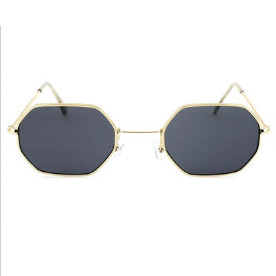 Silver polygonal sunglasses with clear lenses, featuring a thin metal frame and vintage style. - Image 39