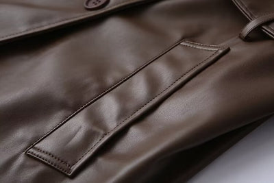 Abrigo de Cuero Extendido Diseño Francés Minimalista - Casual y Versátil - Image 9