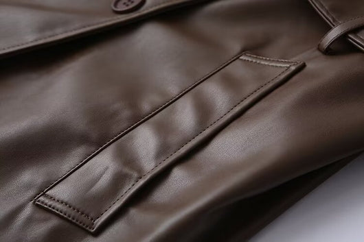 Abrigo de Cuero Extendido Diseño Francés Minimalista - Casual y Versátil - Image 9