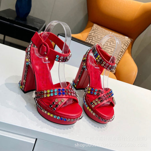 Sandalias Romanas de Tacón Grueso con Plataforma, Cuero Auténtico y Strass - Image 10