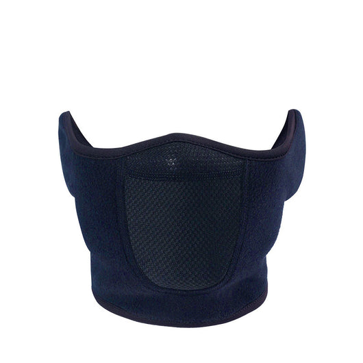 Dark green half-face mask with mesh panel and ear coverage, designed for winter cycling and outdoor activities. - Image 3