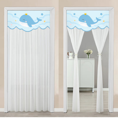 Double-layer blackout doorway curtain with a light blue top featuring a cartoon bear and "LUCK DAY!" text. - Image 19