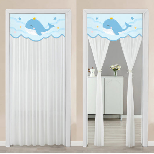 Double-layer blackout doorway curtain with a light blue top featuring a cartoon bear and "LUCK DAY!" text. - Image 19