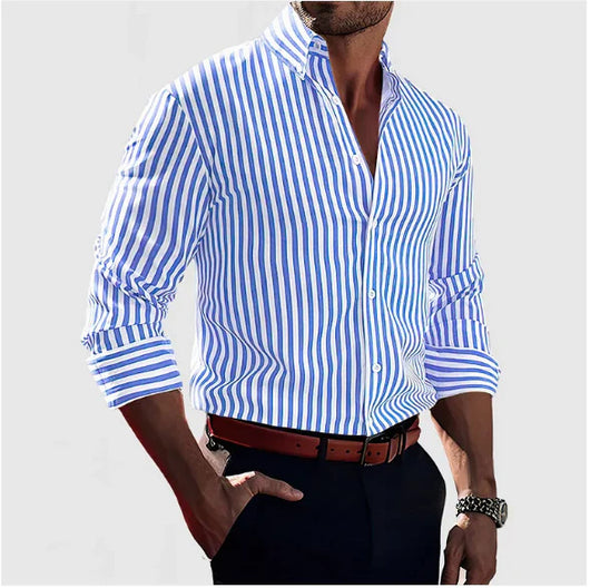 Camisa Casual de Manga Larga con Rayas para Hombre - Estilo Moderno Botones - Image 17