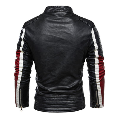 Chaqueta de Cuero Premium con Bloques de Color y Forro de Terciopelo - Image 11
