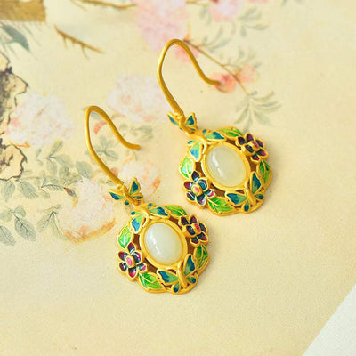 Aretes Hetian Natural Plata 925 Estilo Antiguo Dorado Azul Quemado para Mujer - Image 3