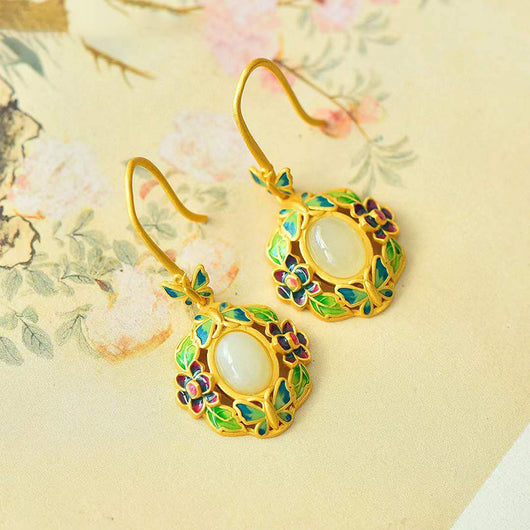 Aretes Hetian Natural Plata 925 Estilo Antiguo Dorado Azul Quemado para Mujer - Image 3