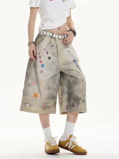 Jeans Anchos Sueltos Estampados Cropped para Mujer - Image 10