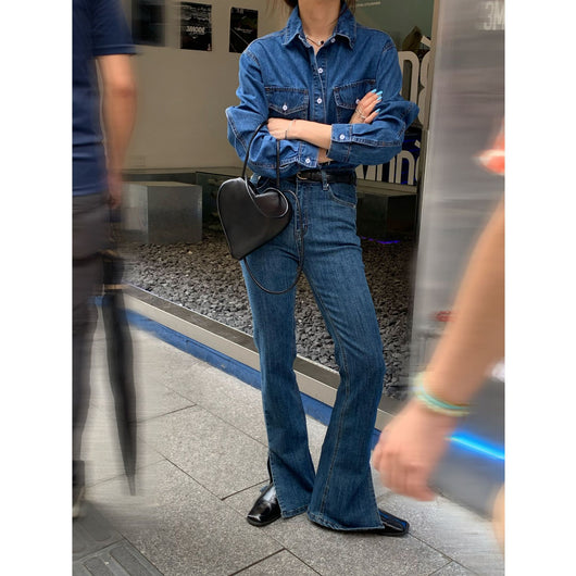 Jeans Acampanados Cintura Alta con Abertura Lateral para Mujer - Image 10