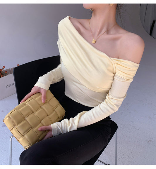 Blusa Asimétrica Ajustada de Otoño - Diseño Irregular Minimalista