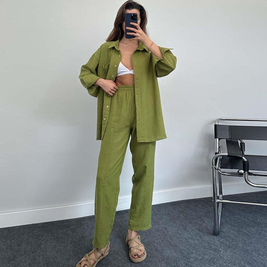 Conjunto Elegante de Blusa y Pantalón Liso para Mujer - Image 19