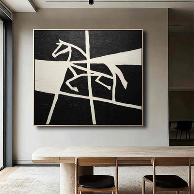 Cuadro Artístico Caballo Blanco y Negro - Lienzo Pintado a Mano para Sala de Estar - Image 10