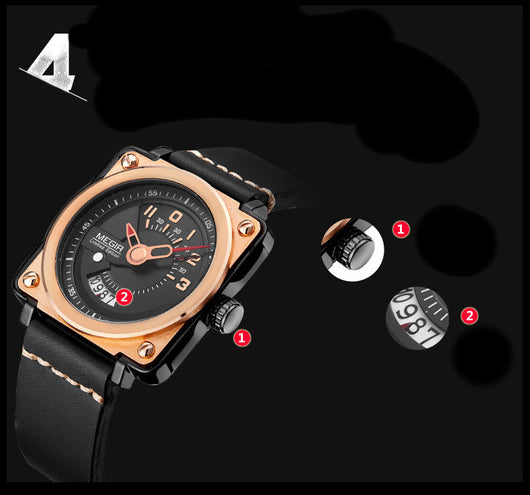 Reloj Deportivo Cuarzo Hombre Esfera Grande Calendario Correa Cuero - Image 10
