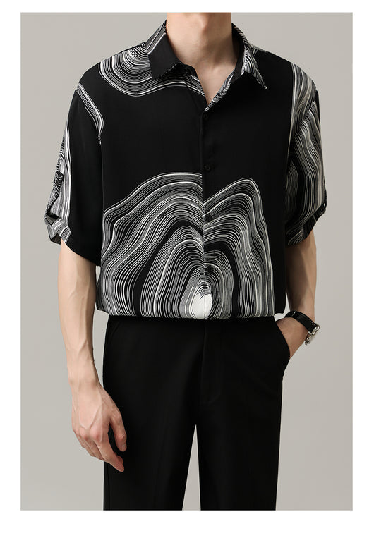 Camisa Casual Hombre Manga Corta Contraste Retro Suelta - Image 14