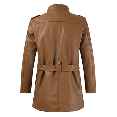 Abrigo Trench de Cuero con Cuello Mao y Forro de Terciopelo para Hombre - Image 10