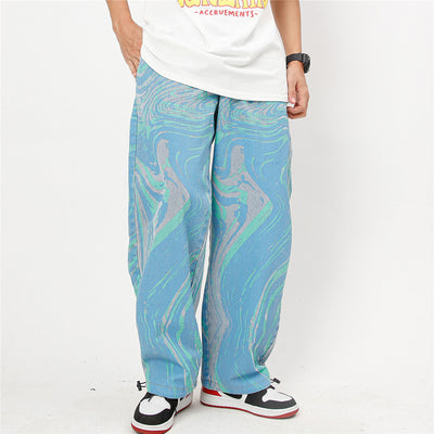 Pantalones Vaqueros Tie-Dye Lavados Hombre Marca Americana Corte Recto Casual con Cordón - Image 6