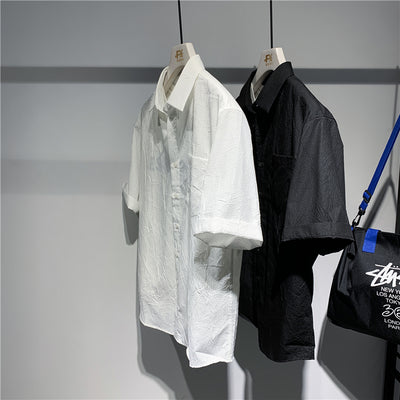 Camisa Suelta Manga Corta Estilo Coreano Japonés para Hombre - Image 16