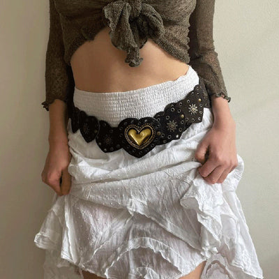 Cinturón Étnico con Hebilla de Corazón Retro y Costura Artesanal - Image 3