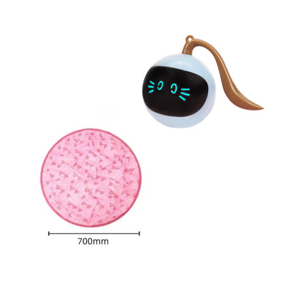 Pink circular cat toy mat with a red heart pattern, designed for interactive play with an electric motion ball. - Image 7