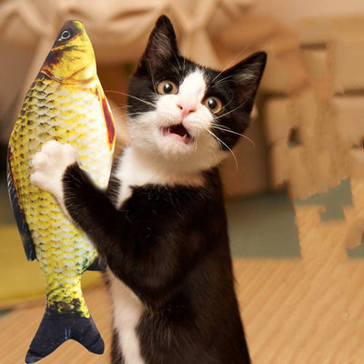 Two plush fish cat toys, one large and one small, with realistic green and brown scale patterns. - Image 16