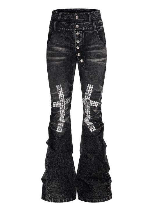 Pantalones Vaqueros para Hombre con Diseño de Cruz y Detalles de Strass - Image 5