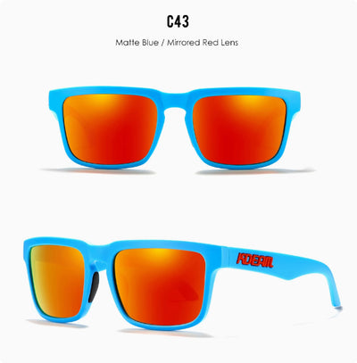 Men's and women's dazzling blue and black striped polarized sunglasses with gray lenses and a black case. - Image 40