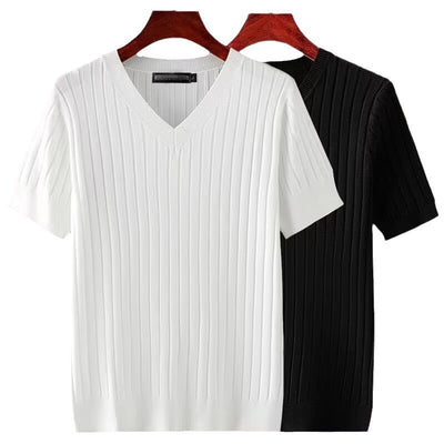 Camiseta de Punto Cuello V Manga Corta para Hombre - Image 4