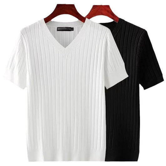 Camiseta de Punto Cuello V Manga Corta para Hombre - Image 4