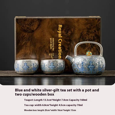 Juego de Té Taotie Chapado en Oro y Plata - Tetera Artesanal de Lujo - Image 8