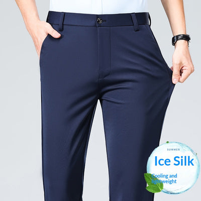 Pantalones Casuales Ejecutivos Slim Fit Ice Silk Antirruga para Hombre - Image 7