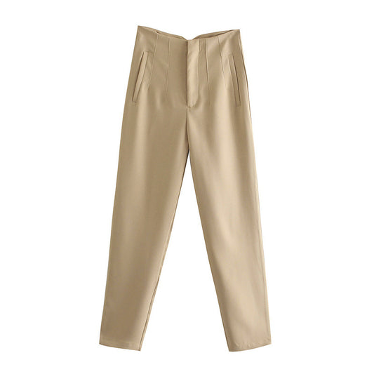 Pantalón Harem Casual de Cintura Alta con Detalle de Siete Colores