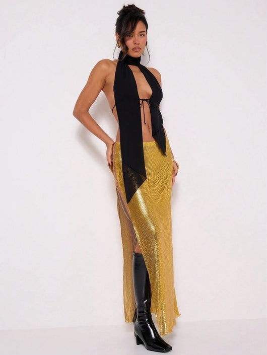 Top Halter Backless con Cuello Alto y Encaje - Image 16