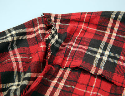 Camisa de Algodón Escocesa Roja a Cuadros con Detalles Desgarrados - Image 6
