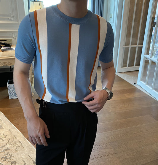 Camiseta de Rayas Verticales Tejida - Diseño Coreano Minimalista