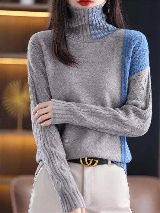 Suéter Cuello Alto Mujer Contraste de Colores Holgado - Image 10