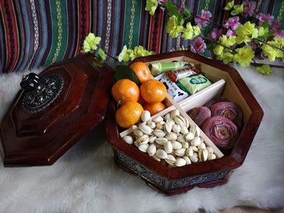 Bandeja de Frutas de Madera con Diseño Prismático - Caja de Dulces Auspiciosa de Ocho Tesoros - Image 3