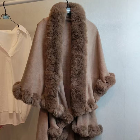 Capa Tejida Gruesa con Cuello de Pelaje para Otoño-Invierno - Image 10