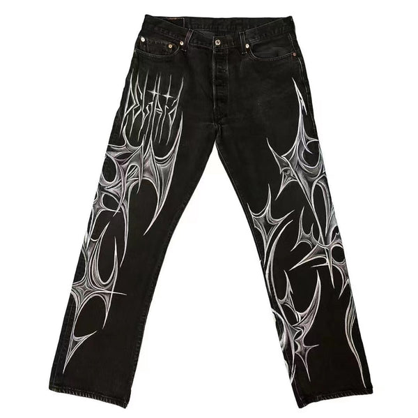 Jeans Negros Estilo Graffiti Urbano Antidesvanecimiento para Hombre y Mujer - Image 5
