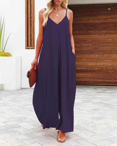 Jumpsuit Ancho de Tiro Bajo con Bolsillos - Diseño Sólido y Casual - Image 9