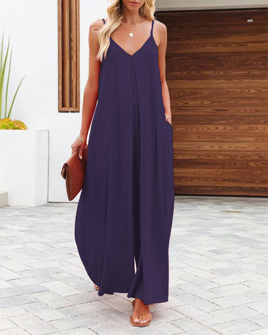Jumpsuit Ancho de Tiro Bajo con Bolsillos - Diseño Sólido y Casual - Image 9