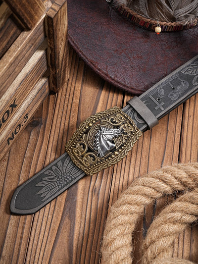 Cinturón Vaquero Retro Tallado con Personalidad para Hombre - Image 9