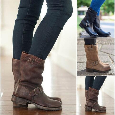 Botas Cuadradas Versátiles para Mujer - Tacón Bajo Caña Media